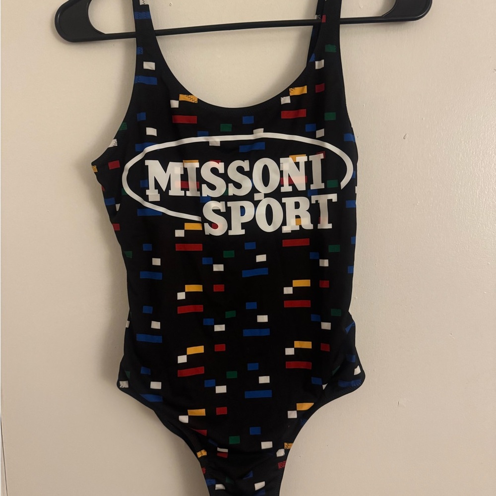 Missoni Sport Women's One Piece Swimsuit- Black with Multicolor Blocks